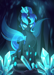Size: 2000x2800 | Tagged: safe, artist:drawntildawn, oc, oc only, oc:queen polistae, arthropod, changeling, changeling queen, equine, fictional species, feral, friendship is magic, hasbro, my little pony, commission, female, hair, hair bun, high res, horn, solo, solo female, tail, wings