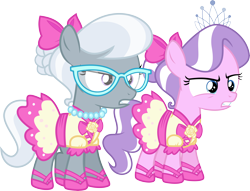 Size: 7836x6000 | Tagged: safe, artist:chainchomp2, diamond tiara (mlp), silver spoon (mlp), earth pony, equine, fictional species, mammal, pony, feral, friendship is magic, hasbro, my little pony, absurd resolution, accessory, angry, clothes, duo, duo female, female, filly, foal, glasses, pearl necklace, simple background, tail, tiara, transparent background, vector, young