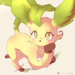 Size: 1600x1600 | Tagged: safe, artist:ancesra, eeveelution, fictional species, leafeon, feral, nintendo, pokémon, ambiguous gender, looking at you, paw pads, paws, simple background, solo, solo ambiguous, underpaw, white background, yellow eyes