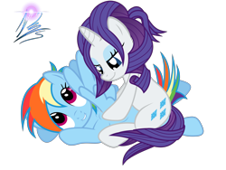 Size: 8000x6000 | Tagged: dead source, safe, artist:nightmaremoons, rainbow dash (mlp), rarity (mlp), equine, fictional species, mammal, pegasus, pony, unicorn, feral, friendship is magic, hasbro, my little pony, abstract background, absurd resolution, alternate hairstyle, biting, duo, duo female, eyes closed, eyeshadow, feathered wings, feathers, female, female/female, folded wings, horn, lip biting, makeup, massage, on model, raridash (mlp), shipping, signature, simple background, smiling, tail, transparent background, vector, wings