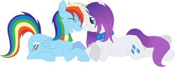 Size: 2172x835 | Tagged: dead source, safe, artist:arastane-siryphia, rainbow dash (mlp), rarity (mlp), equine, fictional species, mammal, pegasus, pony, unicorn, feral, friendship is magic, hasbro, my little pony, blushing, boop, collar, duo, duo female, eyes closed, feathered wings, feathers, female, female/female, feral/feral, folded wings, horn, raridash (mlp), shipping, simple background, smiling, tail, transparent background, wings