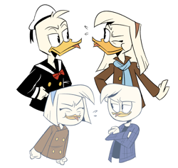 Size: 1280x1215 | Tagged: safe, artist:mebsann, della duck (disney), donald duck (disney), bird, duck, waterfowl, anthro, disney, ducktales, ducktales (2017), mickey and friends, brother, brother and sister, female, male, one eye closed, raspberry, siblings, sister, tongue, tongue out, younger