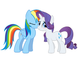 Size: 1280x989 | Tagged: safe, artist:jennieoo, artist:rainbow--dashy, rainbow dash (mlp), rarity (mlp), equine, fictional species, mammal, pegasus, pony, unicorn, feral, friendship is magic, hasbro, my little pony, blushing, duo, duo female, feathered wings, feathers, female, female/female, feral/feral, horn, mare, nuzzling, on model, raridash (mlp), shipping, smiling, tail, vector, wings