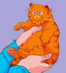 Size: 1280x1402 | Tagged: safe, artist:jellyjer, garfield (garfield), jon arbuckle, cat, feline, human, mammal, feral, garfield (comic), duo, duo male, male, males only, offscreen character, offscreen human, offscreen male, paw pads, paws, solo focus