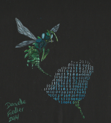 Size: 1512x1671 | Tagged: safe, artist:zeco5000, arthropod, boolean (flight rising), familiar (flight rising), insect, wasp, feral, flight rising, 2014, ambiguous gender, binary code, code, non-sapient, signature, solo, solo ambiguous, traditional art
