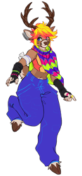 Size: 422x900 | Tagged: safe, artist:lexorians, official art, nitro (lapfox), cervid, deer, mammal, anthro, unguligrade anthro, lapfox trax, antlers, clothes, cute, hooves, nonbinary, raver, scarf, simple background, solo, solo nonbinary, transparent background