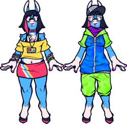 Size: 759x737 | Tagged: safe, artist:recobox, official art, emma essex (lapfox), donkey, equine, mammal, anthro, unguligrade anthro, lapfox trax, clothes, hooves, mtf transgender, reference sheet, simple background, solo, transgender, transparent background