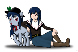 Size: 930x620 | Tagged: safe, artist:grotar00, tenshi hinanawi (touhou), earth pony, equine, fictional species, human, mammal, pony, feral, friendship is magic, hasbro, my little pony, touhou, bottomwear, clothes, crossover, dress, duo, female, feralized, furrified, mare, ponified, self paradox, skirt