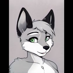 Size: 1024x1024 | Tagged: safe, artist:thisfursonadoesnotexist, oc, oc only, canine, mammal, wolf, anthro, ambiguous gender, artificial intelligence, bust, fur, gray background, gray fur, neural network, simple background, solo, solo ambiguous