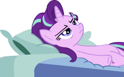 Size: 615x384 | Tagged: safe, artist:wcctnoam, starlight glimmer (mlp), equine, fictional species, mammal, pony, unicorn, feral, friendship is magic, hasbro, my little pony, bed, blanket, female, horn, mare, pillow, simple background, solo, solo female, tail, transparent background, vector