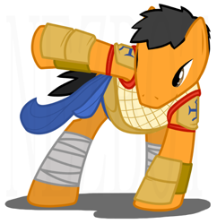 Size: 410x423 | Tagged: safe, artist:atticus83, oc, oc only, oc:nezbot, earth pony, equine, fictional species, mammal, pony, feral, cc by-nc-nd, creative commons, friendship is magic, hasbro, my little pony, clothes, crossover, low res, male, simple background, solo, solo male, stallion, tail, warmachine, white background