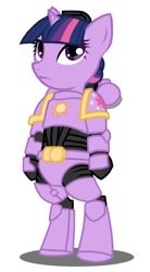 Size: 414x751 | Tagged: safe, artist:atticus83, twilight sparkle (mlp), equine, fictional species, mammal, pony, unicorn, feral, cc by-nc-nd, creative commons, friendship is magic, hasbro, my little pony, warhammer, warhammer 40k, armor, bipedal, crossover, female, horn, mare, simple background, solo, solo female, tail, white background
