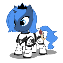 Size: 500x500 | Tagged: safe, artist:atticus83, princess luna (mlp), alicorn, equine, fictional species, mammal, pony, feral, cc by-nc-nd, creative commons, friendship is magic, hasbro, my little pony, warhammer, warhammer 40k, crossover, crown, cute, female, filly, foal, horn, low res, mare, simple background, smiling, solo, solo female, tail, white background, wings, young