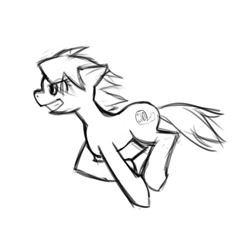 Size: 500x500 | Tagged: safe, artist:atticus83, oc, oc only, oc:terminal velocity, earth pony, equine, fictional species, mammal, pony, feral, cc by-nc-nd, creative commons, friendship is magic, hasbro, my little pony, black and white, female, grayscale, grin, low res, mare, monochrome, simple background, solo, solo female, tail, traditional art, white background