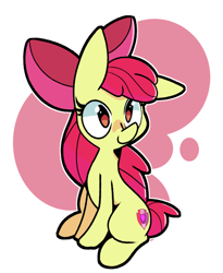 Size: 2500x3056 | Tagged: safe, artist:kurib0n, apple bloom (mlp), earth pony, equine, fictional species, mammal, pony, feral, friendship is magic, hasbro, my little pony, bow, cute, female, filly, foal, hair bow, high res, smiling, solo, solo female, tail, young
