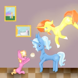 Size: 1024x1024 | Tagged: safe, artist:royal-snowflake, luster dawn (mlp), sunburst (mlp), trixie (mlp), equine, fictional species, mammal, pony, unicorn, feral, friendship is magic, hasbro, my little pony, family, female, filly, foal, glowing, glowing horn, headcanon, headcanon in the description, horn, male, male/female, mare, shipping, stallion, tail, telekinesis, trixburst (mlp), young
