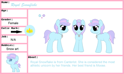 Size: 1287x772 | Tagged: safe, artist:royal-snowflake, oc, oc only, oc:royal snowflake, equine, fictional species, mammal, pony, unicorn, feral, friendship is magic, hasbro, my little pony, female, horn, jewelry, mare, necklace, reference sheet, solo, solo female, tail
