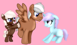 Size: 1139x669 | Tagged: safe, artist:harm0nic-bases, artist:royal-snowflake, oc, oc only, oc:moose tracks, oc:rocky road, oc:royal snowflake, equine, fictional species, mammal, pegasus, pony, unicorn, feral, friendship is magic, hasbro, my little pony, base used, colt, feathered wings, feathers, female, foal, group, horn, looking at each other, male, mare, smiling, stallion, tail, trio, wings, young