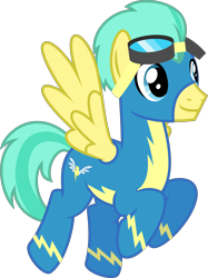 Size: 4000x5348 | Tagged: safe, artist:radomila radon, pickle barrel (mlp), equine, fictional species, mammal, pegasus, pony, feral, friendship is magic, hasbro, my little pony, .svg available, absurd resolution, clothes, cute, flying, goggles, goggles on head, male, older, simple background, solo, solo male, stallion, tail, transparent background, vector, wings, wonderbolts uniform