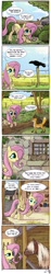 Size: 900x4804 | Tagged: safe, artist:fidzfox, fluttershy (mlp), bird, canine, cat, corvid, crow, equine, feline, fictional species, fox, horse, mammal, pegasus, pony, songbird, feral, friendship is magic, hasbro, my little pony, ambiguous gender, brown fur, comic, eyelashes, female, fence, field, fluff, fur, furry confusion, group, hair, horse-pony interaction, indoors, mare, outdoors, paws, pink hair, road, sleeping, tail, tail fluff, tan hair, tractor, vehicle, yellow fur