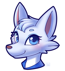 Size: 1082x1187 | Tagged: safe, artist:puetsua, whitney (animal crossing), canine, mammal, wolf, anthro, animal crossing, nintendo, 2d, blue eyes, blushing, bust, cute, female, looking at you, portrait, smiling, smiling at you, solo, solo female, watermark