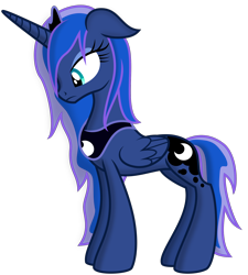 Size: 1800x2000 | Tagged: safe, alternate version, artist:byteslice, princess luna (mlp), alicorn, equine, fictional species, mammal, pony, feral, friendship is magic, hasbro, my little pony, .svg available, cutie mark, female, hair, looking down, mane, on model, simple background, solo, solo female, standing, svg, tail, transparent background, vector