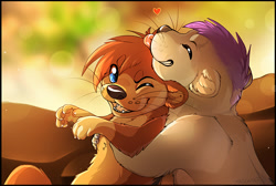 Size: 1218x820 | Tagged: safe, artist:magenta7, mammal, mustelid, otter, feral, ambiguous gender, ambiguous/ambiguous, duo, heart, hug, licking, love heart, tongue, tongue out