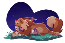 Size: 1200x792 | Tagged: safe, artist:beffalumps, leafpool (warrior cats), mothwing (warrior cats), cat, feline, mammal, feral, warrior cats, 2018, cuddling, cute, female, female/female, grass, hug, mothpool (warrior cats), shipping, simple background, size difference, sky, stars, transparent background