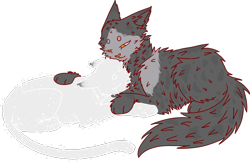 Size: 1178x762 | Tagged: safe, artist:mysticmistsong, snowfur (warrior cats), cat, feline, mammal, feral, warrior cats, 2014, cuddling, dark forest, female, hug, male, male/female, shipping, simple background, snowthistle (warrior cats), starclan, thistleclaw (warrior cats), transparent background