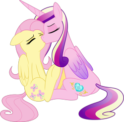 Size: 5100x5000 | Tagged: safe, artist:byteslice, artist:mcsadat, fluttershy (mlp), princess cadence (mlp), alicorn, equine, fictional species, mammal, pegasus, pony, feral, friendship is magic, hasbro, my little pony, .svg available, absurd resolution, butt, crack shipping, cute, cutie mark, duo, duo female, eyebrows, eyes closed, feathered wings, female, female/female, floppy ears, flutterdance (mlp), folded wings, hooves, horn, infidelity, kissing, mare, missing accessory, raised eyebrow, raised hoof, shipping, simple background, sitting, svg, tail, transparent background, underhoof, vector
