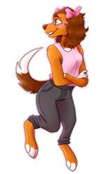 Size: 1229x2077 | Tagged: safe, artist:kitcore, savannah reed (lps popular), canine, dachshund, dog, mammal, anthro, digitigrade anthro, lps popular, hasbro, littlest pet shop, youtube, 2019, anthrofied, bottomwear, bow, breasts, clothes, cute, female, hair bow, jeans, pants, shirt, simple background, solo, solo female, topwear, transparent background