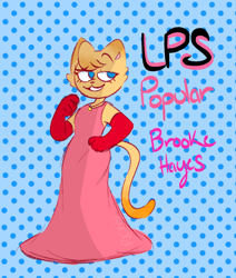 Size: 582x685 | Tagged: safe, artist:rick-yy, brooklyn hayes (lps popular), cat, feline, mammal, anthro, lps popular, hasbro, littlest pet shop, youtube, 2019, abstract background, anthrofied, clothes, dress, female, gloves, hand on hip, solo, solo female