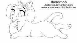 Size: 2560x1440 | Tagged: safe, alternate version, artist:jhalamoo, savannah reed (lps popular), canine, dachshund, dog, mammal, feral, lps popular, hasbro, littlest pet shop, youtube, 16:9, 2018, bow, coloring page, female, hair bow, line art, signature, simple background, solo, solo female, wallpaper, watermark, white background