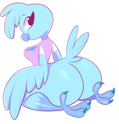 Size: 2395x2505 | Tagged: suggestive, artist:norithecat, tweetfur, bird, songbird, anthro, twitter, 2019, adorasexy, anthrofied, big butt, bird feet, breasts, butt, cute, feathered wings, feathers, female, high res, sexy, simple background, solo, solo female, tail, tail feathers, white background, wings