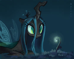 Size: 2874x2299 | Tagged: safe, artist:holivi, queen chrysalis (mlp), arthropod, changeling, changeling queen, equine, fictional species, feral, friendship is magic, hasbro, my little pony, female, high res, insect wings, jagged horn, lying down, prone, solo, solo female, wings