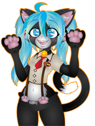 Size: 741x988 | Tagged: safe, artist:filaments, miku hatsune (vocaloid), cat, feline, mammal, anthro, vocaloid, anthrofied, catified, cute, female, furrified, paw pads, paws, simple background, solo, solo female, species swap, transparent background
