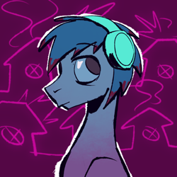 Size: 1280x1280 | Tagged: safe, artist:poroshya, oc, oc only, oc:the living tombstone, earth pony, equine, fictional species, mammal, pony, feral, friendship is magic, hasbro, my little pony, headphones, male, solo, solo male