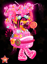 Size: 874x1200 | Tagged: safe, artist:squeekaboo, oc, oc only, oc:lolli★rot, canine, fox, mammal, anthro, plantigrade anthro, 2012, black background, candy, color porn, femboy, food, glamfur, looking at you, magenta eyes, male, paw pads, paws, simple background, solo, solo male, swearing, tail, vulgar
