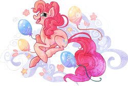 Size: 1003x675 | Tagged: safe, artist:griffsnuff, pinkie pie (mlp), earth pony, equine, fictional species, mammal, pony, feral, friendship is magic, hasbro, my little pony, 2014, balloon, blue eyes, cute, female, hooves, simple background, solo, solo female, tail, transparent background