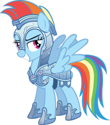 Size: 903x1024 | Tagged: safe, artist:midnite99, rainbow dash (mlp), equine, fictional species, mammal, pegasus, pony, feral, friendship is magic, hasbro, my little pony, armor, crystal guard armor, female, grin, on model, simple background, smiling, solo, solo female, spread wings, transparent background, vector, wings