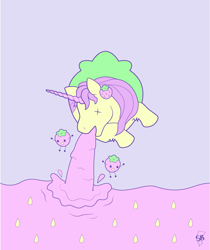 Size: 855x1016 | Tagged: safe, artist:firstfear, animate food, animate object, equine, fictional species, mammal, unicorn, feral, 2012, ambiguous gender, berry, food, fruit, group, horn, purple background, simple background, strawberry, trio, vector, vomit, x eyes