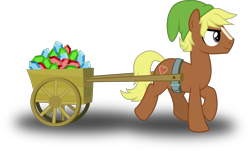 Size: 4959x3000 | Tagged: safe, artist:ruinedomega, link (zelda), quarter hearts (mlp), earth pony, equine, fictional species, mammal, pony, feral, friendship is magic, hasbro, my little pony, nintendo, the legend of zelda, absurd resolution, blaze (coat marking), cap, cart, clothes, gem, hat, high res, male, on model, rupee, shadow, simple background, smirk, solo, solo male, stallion, tail, transparent background, trotting, vector