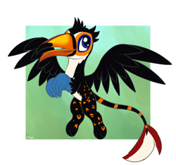 Size: 2400x2250 | Tagged: safe, artist:litrojia, oc, oc only, oc:tristão, bird, feline, fictional species, gryphon, mammal, ocelot, toco toucan, toucan, toucan gryphon, feral, hasbro, my little pony, 2020, abstract background, beak, black feathers, black fur, black wings, blue eyes, claws, commission, digital art, feathered wings, feathers, flying, fur, happy, head fluff, high res, leonine tail, looking at you, male, open beak, open mouth, paws, smiling, solo, solo male, spots, spread wings, tail, tail tuft, talons, tongue, tongue out, vector, white fur, wings