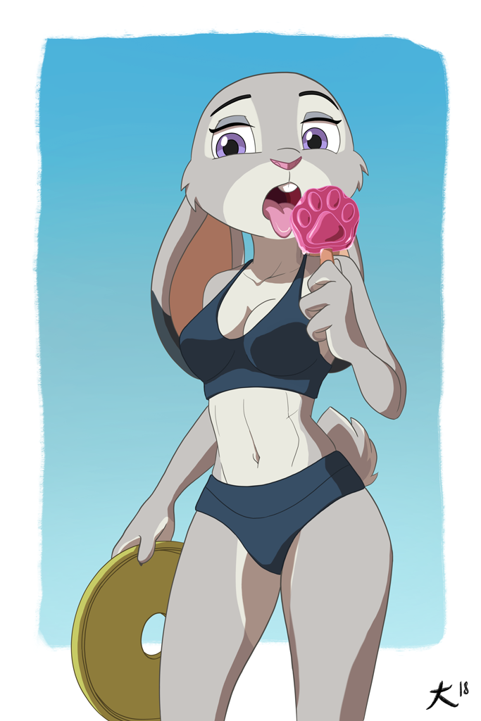...holding, midriff, muscles, pawsicle, popsicle, purple eyes, simple backg...