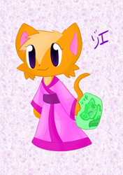 Size: 462x656 | Tagged: safe, artist:chibitracy, oc, oc only, oc:zoe (anisliyana), cat, feline, mammal, semi-anthro, happy tree friends, 2010, abstract background, clothes, cute, dress, female, smiling, solo, solo female