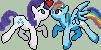 Size: 101x50 | Tagged: safe, artist:fionnin4ever, rainbow dash (mlp), rarity (mlp), equine, fictional species, mammal, pegasus, pony, unicorn, feral, friendship is magic, hasbro, my little pony, boop, duo, duo female, feathered wings, feathers, female, female/female, green background, horn, icon, low res, mare, pixel art, raridash (mlp), shipping, simple background, sprite, tail, wings