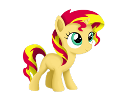 Size: 804x701 | Tagged: safe, artist:redquoz, sunset shimmer (mlp), equine, fictional species, mammal, pony, unicorn, feral, friendship is magic, hasbro, my little pony, cyan eyes, eyelashes, female, filly, foal, hair, looking at something, red hair, simple background, soft shading, solo, solo female, striped hair, transparent background, yellow hair, young
