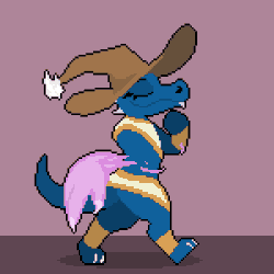 Size: 300x300 | Tagged: safe, artist:dsurion123, fictional species, kobold, reptile, anthro, plantigrade anthro, 1:1, animated, clothes, gif, hat, low res, magic, pixel animation, pixel art, solo, wizard hat