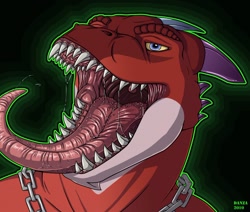 Size: 1280x1087 | Tagged: suggestive, artist:danza, oc, oc:saethwr, dragon, fictional species, anthro, bust, front view, jewelry, mawshot, necklace, open mouth, portrait, saliva, sharp teeth, solo, teeth, three-quarter view, tongue, tongue out