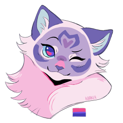 Size: 2048x2048 | Tagged: safe, artist:k00iker, part of a set, nameless oc, oc, oc only, cat, feline, mammal, feral, warrior cats, 2020, ambiguous gender, bisexual pride flag, flag, high res, pride, pride flag, purple eyes, simple background, solo, solo ambiguous, transparent background